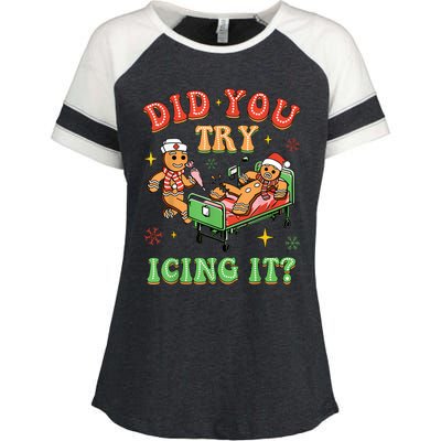 Christmas School Nurse Xmas Did You Try Icing It Gingerbread Enza Ladies Jersey Colorblock Tee