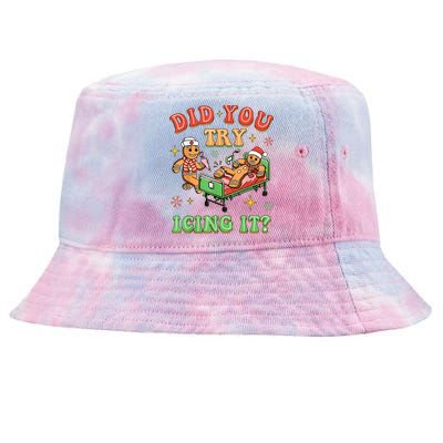 Christmas School Nurse Xmas Did You Try Icing It Gingerbread Tie-Dyed Bucket Hat