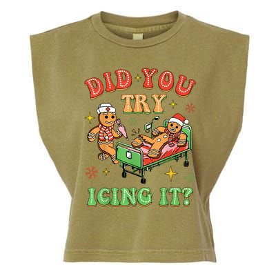 Christmas School Nurse Xmas Did You Try Icing It Gingerbread Garment-Dyed Women's Muscle Tee