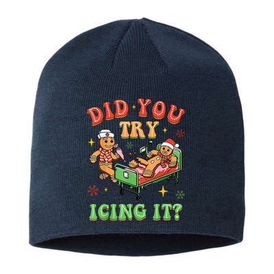 Christmas School Nurse Xmas Did You Try Icing It Gingerbread Sustainable Beanie