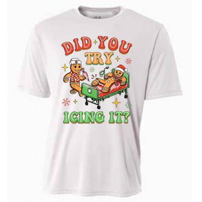 Christmas School Nurse Xmas Did You Try Icing It Gingerbread Cooling Performance Crew T-Shirt