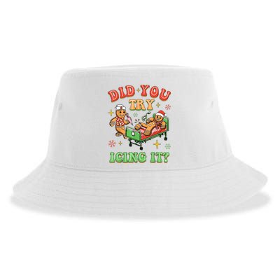 Christmas School Nurse Xmas Did You Try Icing It Gingerbread Sustainable Bucket Hat