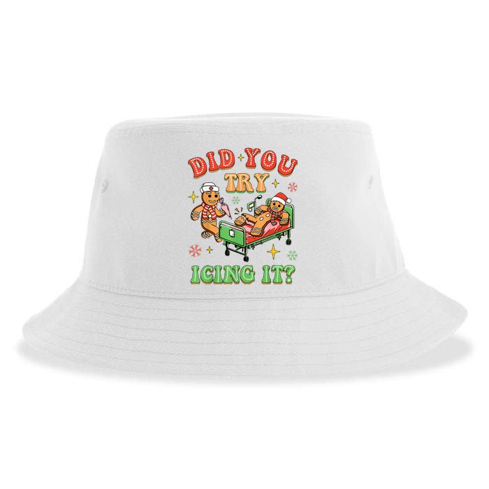 Christmas School Nurse Xmas Did You Try Icing It Gingerbread Sustainable Bucket Hat