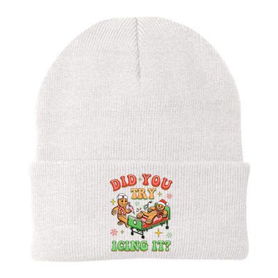 Christmas School Nurse Xmas Did You Try Icing It Gingerbread Knit Cap Winter Beanie