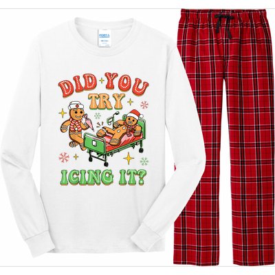 Christmas School Nurse Xmas Did You Try Icing It Gingerbread Long Sleeve Pajama Set