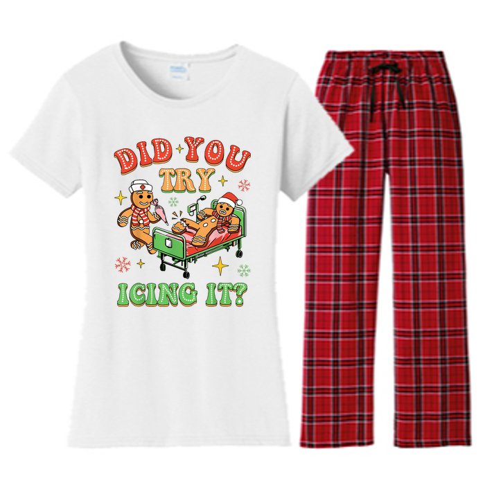 Christmas School Nurse Xmas Did You Try Icing It Gingerbread Women's Flannel Pajama Set