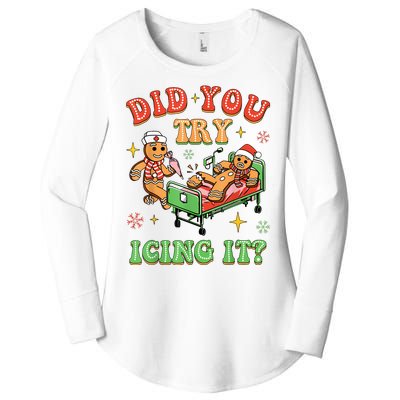 Christmas School Nurse Xmas Did You Try Icing It Gingerbread Women's Perfect Tri Tunic Long Sleeve Shirt