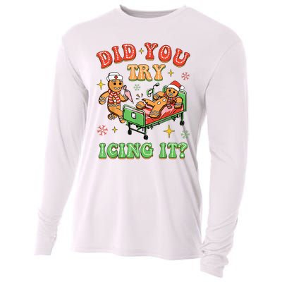 Christmas School Nurse Xmas Did You Try Icing It Gingerbread Cooling Performance Long Sleeve Crew