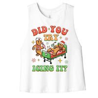 Christmas School Nurse Xmas Did You Try Icing It Gingerbread Women's Racerback Cropped Tank