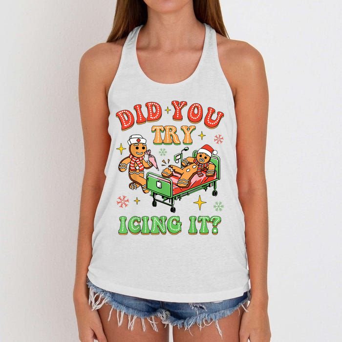 Christmas School Nurse Xmas Did You Try Icing It Gingerbread Women's Knotted Racerback Tank