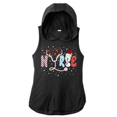 Christmas Santa Nurse Reindeer Xmas Nurses Scrub Gift Ladies PosiCharge Tri-Blend Wicking Draft Hoodie Tank