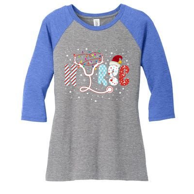 Christmas Santa Nurse Reindeer Xmas Nurses Scrub Gift Women's Tri-Blend 3/4-Sleeve Raglan Shirt