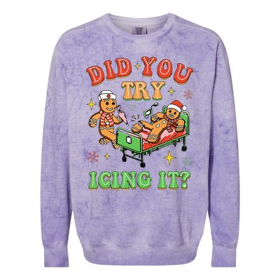 Christmas School Nurse Xmas Did You Try Icing It Gingerbread Colorblast Crewneck Sweatshirt