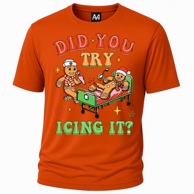 Christmas School Nurse Xmas Did You Try Icing It Gingerbread Cooling Performance Crew T-Shirt