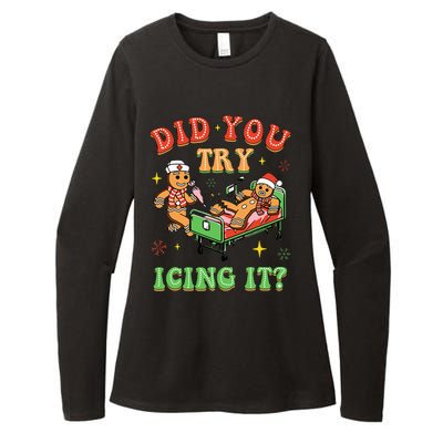 Christmas School Nurse Xmas Did You Try Icing It Gingerbread Womens CVC Long Sleeve Shirt