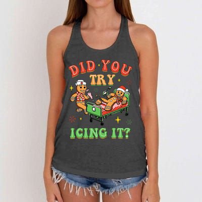 Christmas School Nurse Xmas Did You Try Icing It Gingerbread Women's Knotted Racerback Tank