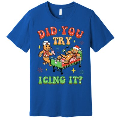 Christmas School Nurse Xmas Did You Try Icing It Gingerbread Premium T-Shirt