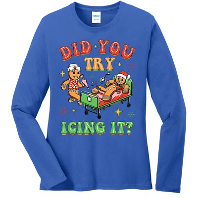 Christmas School Nurse Xmas Did You Try Icing It Gingerbread Ladies Long Sleeve Shirt