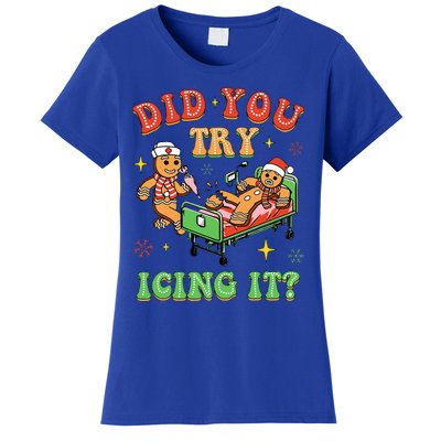 Christmas School Nurse Xmas Did You Try Icing It Gingerbread Women's T-Shirt