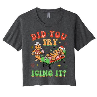 Christmas School Nurse Xmas Did You Try Icing It Gingerbread Women's Crop Top Tee