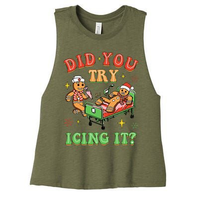 Christmas School Nurse Xmas Did You Try Icing It Gingerbread Women's Racerback Cropped Tank