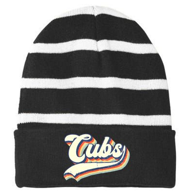 Cubs Sports Name Vintage Retro Boy Girl Striped Beanie with Solid Band