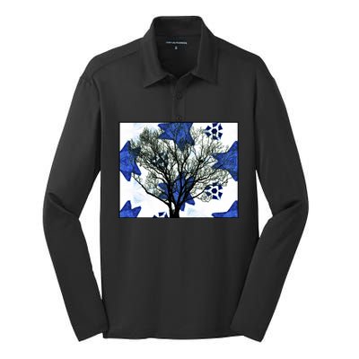 Cool Star Nighttime Tree Design Gift Silk Touch Performance Long Sleeve Polo