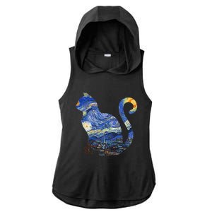 Cat Starry Night Cat Tee Van Gogh Cat Ladies PosiCharge Tri-Blend Wicking Draft Hoodie Tank