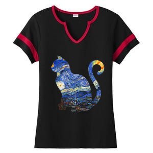 Cat Starry Night Cat Tee Van Gogh Cat Ladies Halftime Notch Neck Tee