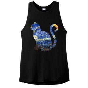 Cat Starry Night Cat Tee Van Gogh Cat Ladies PosiCharge Tri-Blend Wicking Tank