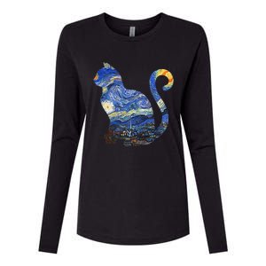 Cat Starry Night Cat Tee Van Gogh Cat Womens Cotton Relaxed Long Sleeve T-Shirt