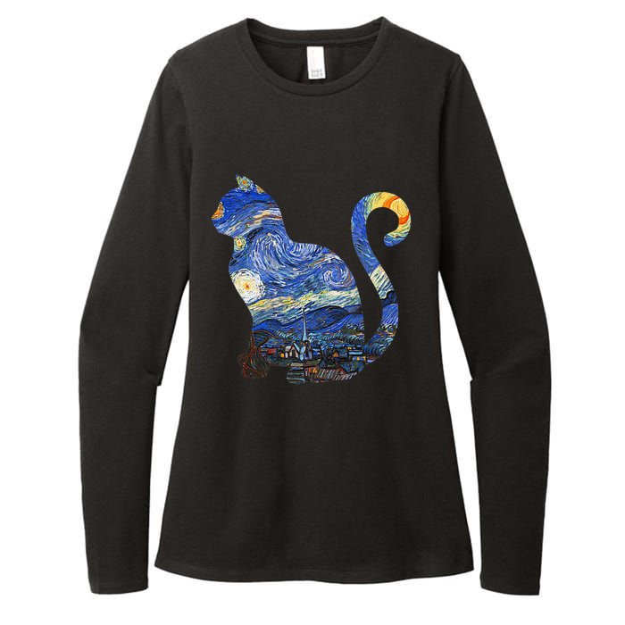 Cat Starry Night Cat Tee Van Gogh Cat Womens CVC Long Sleeve Shirt