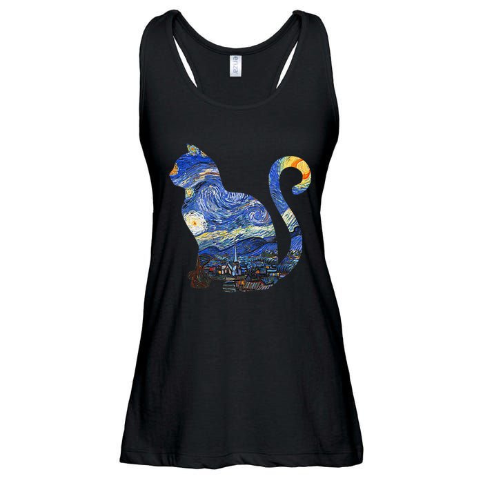 Cat Starry Night Cat Tee Van Gogh Cat Ladies Essential Flowy Tank