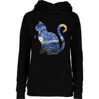 Cat Starry Night Cat Tee Van Gogh Cat Womens Funnel Neck Pullover Hood