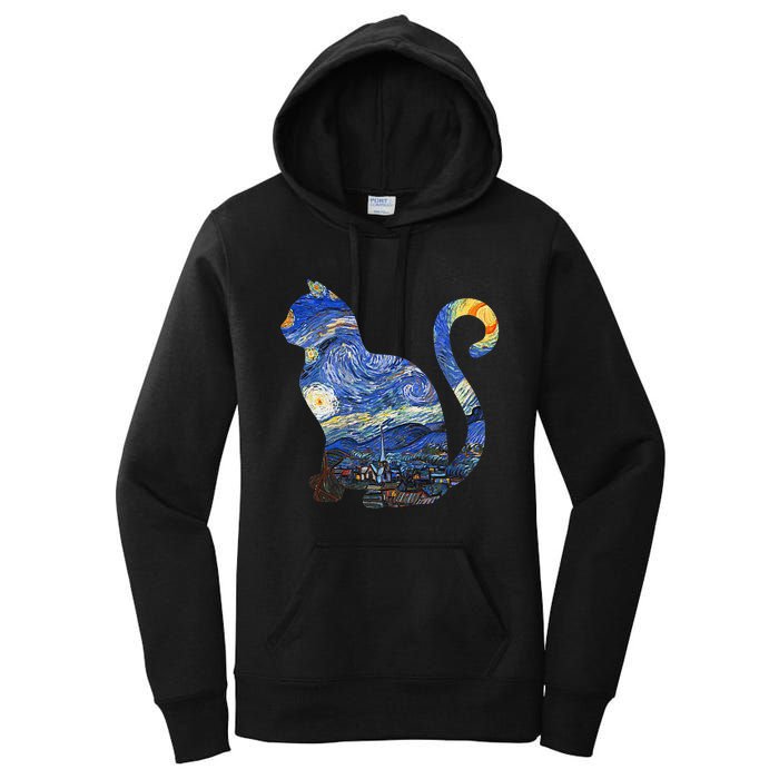 Cat Starry Night Cat Tee Van Gogh Cat Women's Pullover Hoodie