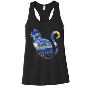 Cat Starry Night Cat Tee Van Gogh Cat Women's Racerback Tank