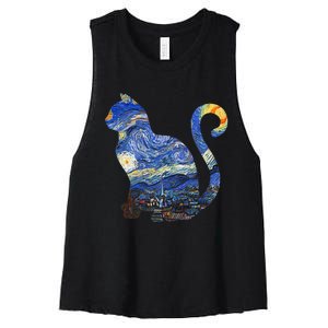 Cat Starry Night Cat Tee Van Gogh Cat Women's Racerback Cropped Tank