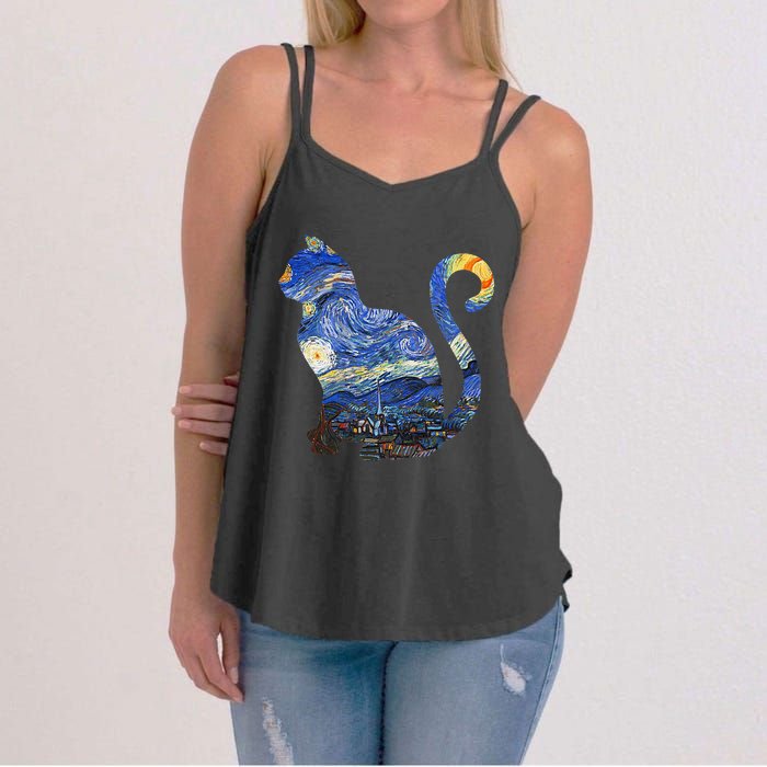 Cat Starry Night Cat Tee Van Gogh Cat Women's Strappy Tank