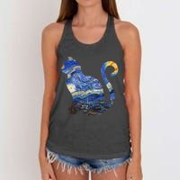 Cat Starry Night Cat Tee Van Gogh Cat Women's Knotted Racerback Tank