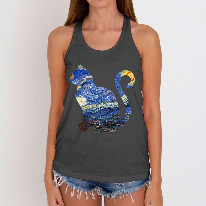 Cat Starry Night Cat Tee Van Gogh Cat Women's Knotted Racerback Tank