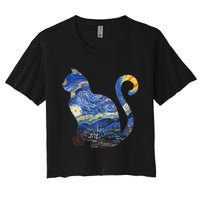 Cat Starry Night Cat Tee Van Gogh Cat Women's Crop Top Tee