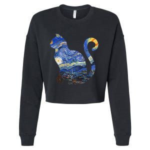 Cat Starry Night Cat Tee Van Gogh Cat Cropped Pullover Crew