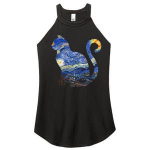 Cat Starry Night Cat Tee Van Gogh Cat Women's Perfect Tri Rocker Tank