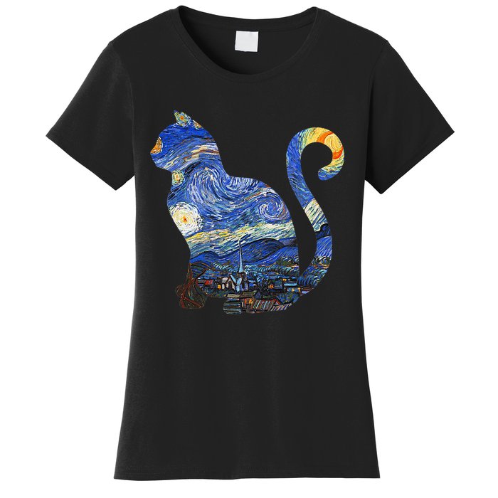 Cat Starry Night Cat Tee Van Gogh Cat Women's T-Shirt