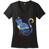 Cat Starry Night Cat Tee Van Gogh Cat Women's V-Neck T-Shirt