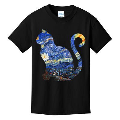 Cat Starry Night Cat Tee Van Gogh Cat Kids T-Shirt