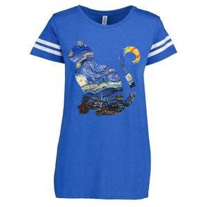 Cat Starry Night Cat Tee Van Gogh Cat Enza Ladies Jersey Football T-Shirt