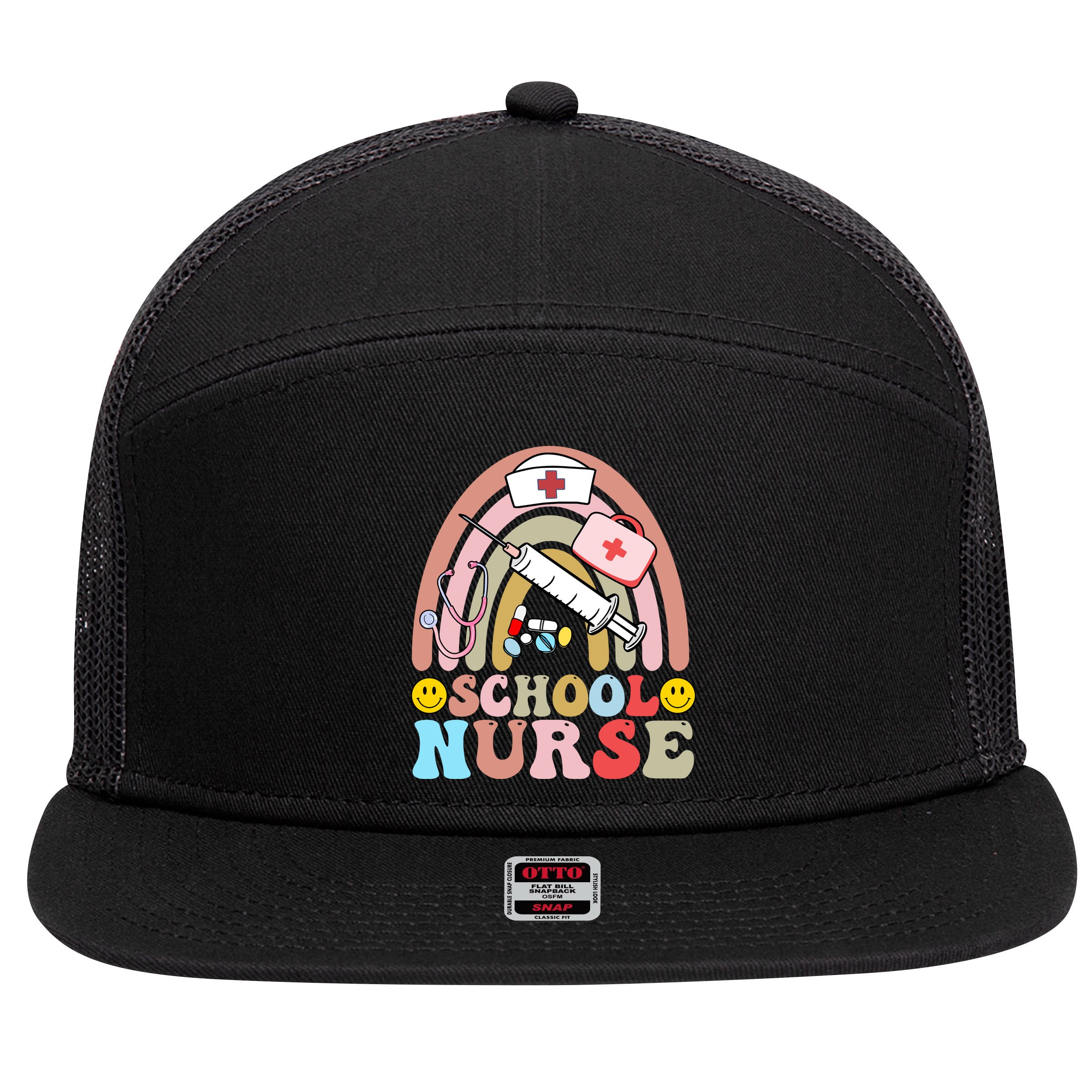 Cute School Nurse Design 7 Panel Mesh Trucker Snapback Hat