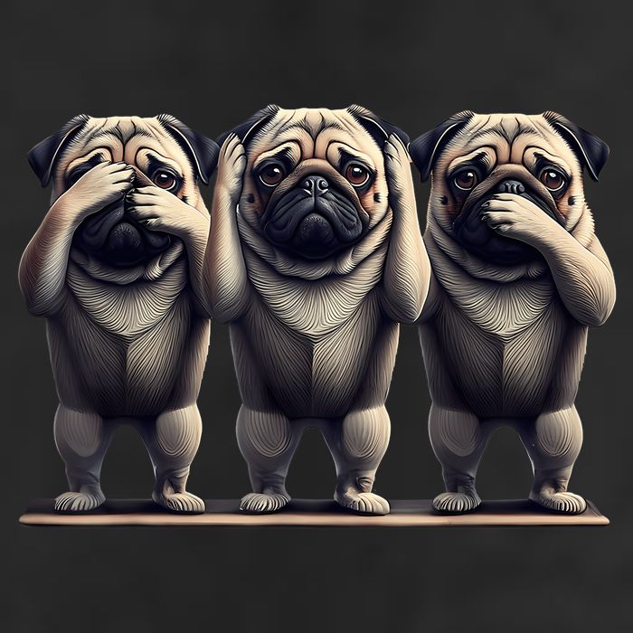 Cute See No Evil Hear No Evil Speak No Evil Three Pug Cool Comfort Performance Bucket Hat