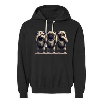 Cute See No Evil Hear No Evil Speak No Evil Three Pug Garment-Dyed Fleece Hoodie